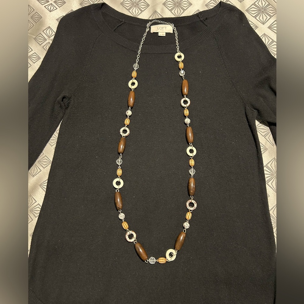 Long Chunky Wood Bead Necklace